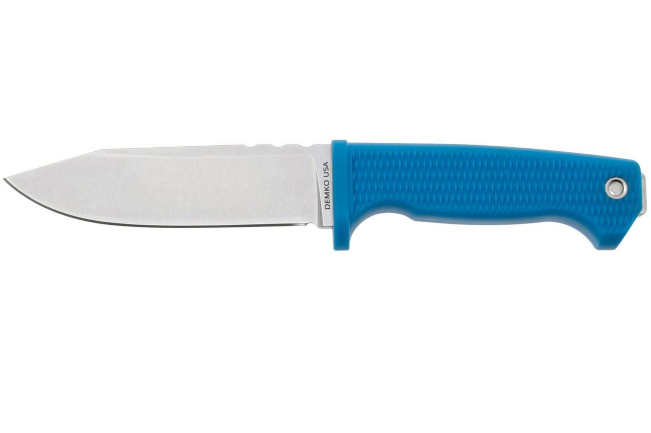 Demko Knives American Made FreeReign, Stonewashed CPM 3V Clip Point, USA-FR-3V-BLU-CLP, Blue Rubber outdoormes