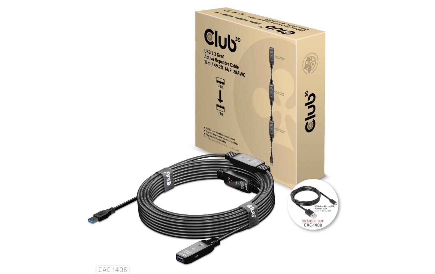 USB 3.2 Gen.1-Verlängerungskabel USB A - USB A 15 mAktives USB 3.2 Gen1 Verlängerungskabel