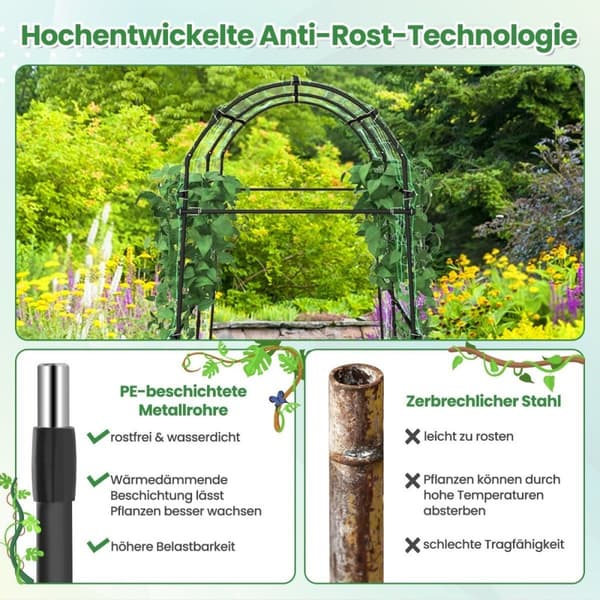 230 cm høy hagebue for klatreplanter med PE-belagt metallstruktur espalier