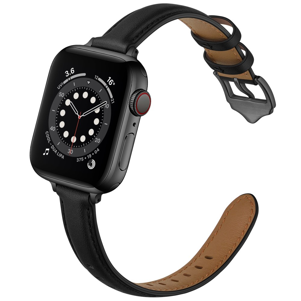 Apple Watch (42/41/40/38 mm) Echtleder Ersatz Armband mit Dornschliesse (Gelenkumfang 156-221 mm) - Schwarz