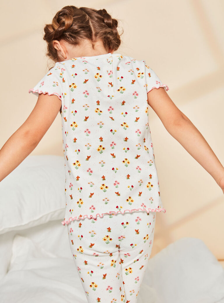 Pyjama écru à imprimé fleurs et renards