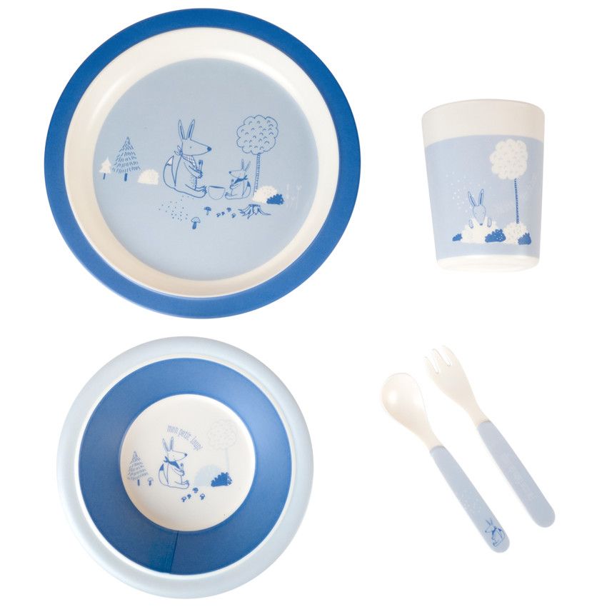 Coffret repas 5 pièces en mélamine - Mon petit loup - Ecru