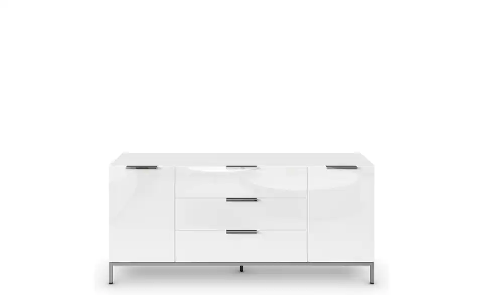 Sideboard Weiß Front: Glas, Oberboden: Glas verchromt