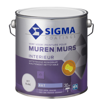 Sigma muurverf reinigbaar mat wit 2,5 liter