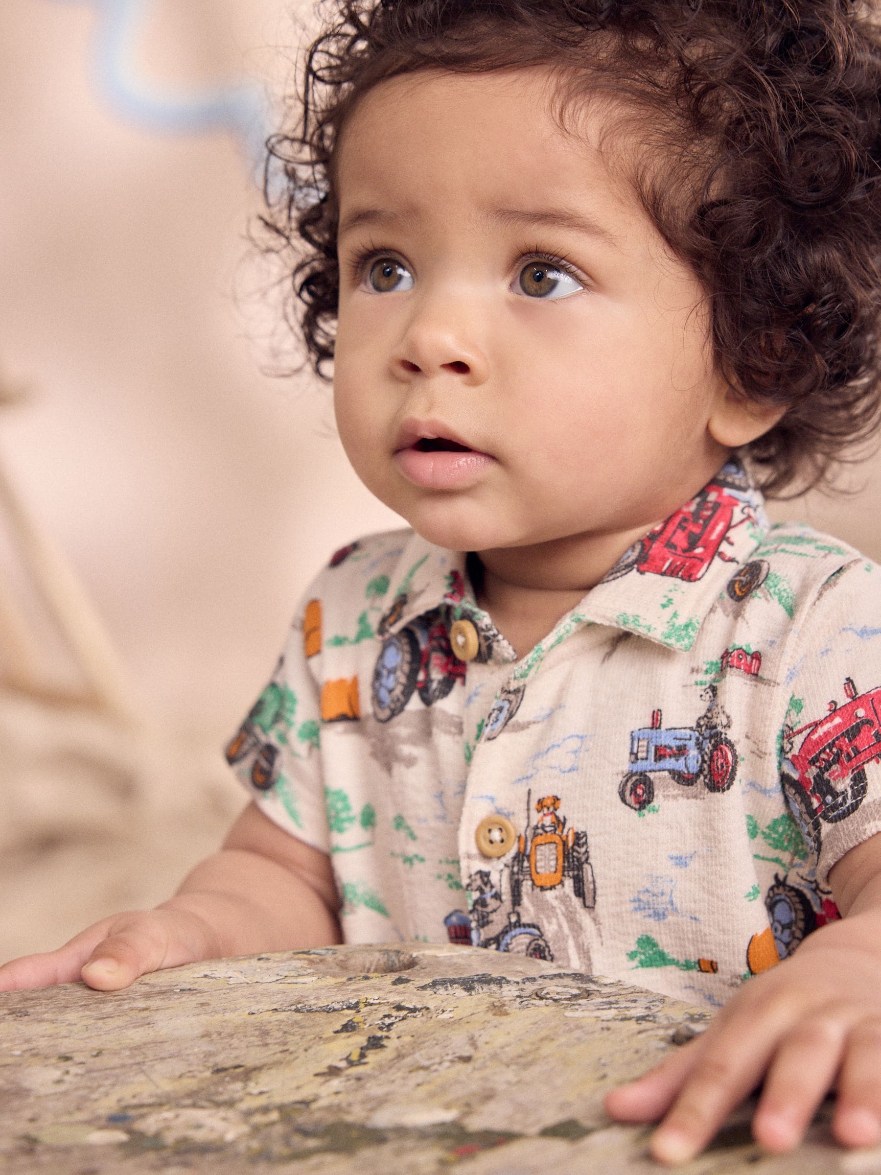 Ecru tractor met print kraagje - 100% katoenen Cath Kidston rompertje