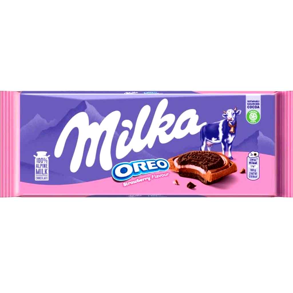 MILKA Tafelschokolade Oreo Sandwich Erdbeer 92g MHD:22.12.24