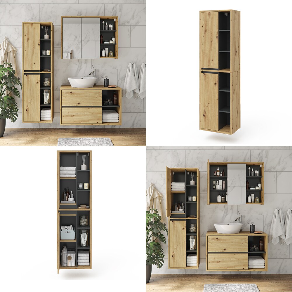 Vicco Badschrank Viola Eiche Hängeschrank Hochschrank 2 Türen Badmöbel Badregal