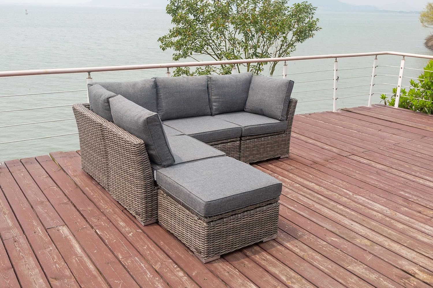 OUTFLEXX Gartenlounge Set, grau, Polyrattan, für 5 Personen, wasserfeste Kissenbox