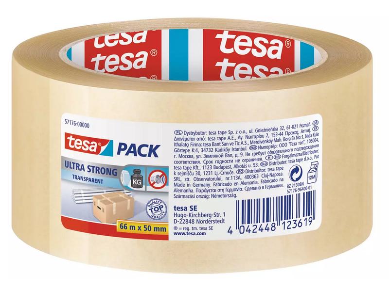 tesa Klebeband -Set Ultra Strong, 6x 50 mm x 66 m, Transpar PVC-Klebebänder für festes Verpacken und sicheres Bündeln, 6 Rollen