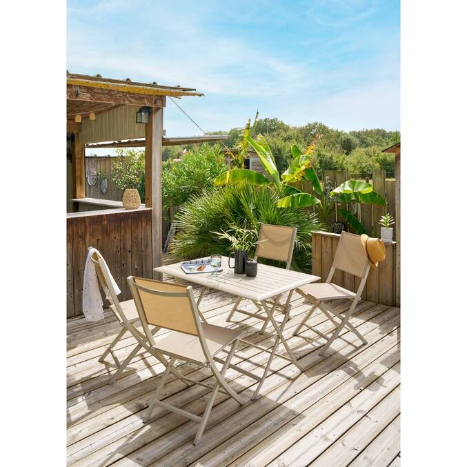 Lot de 4 chaises de jardin pliantes ESSENTIA Lin & Argile