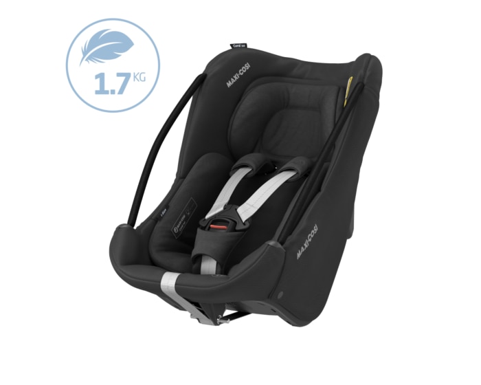 Coral 360 0 - 12 M  40 - 75 cm   0 - 12 kg    Intuitive FlexiSpin-Drehung mit nur einer Hand |    Der erste modulare Baby-Autositz |    Ultraleichtgewicht |    „Easy-in”-Gurt |