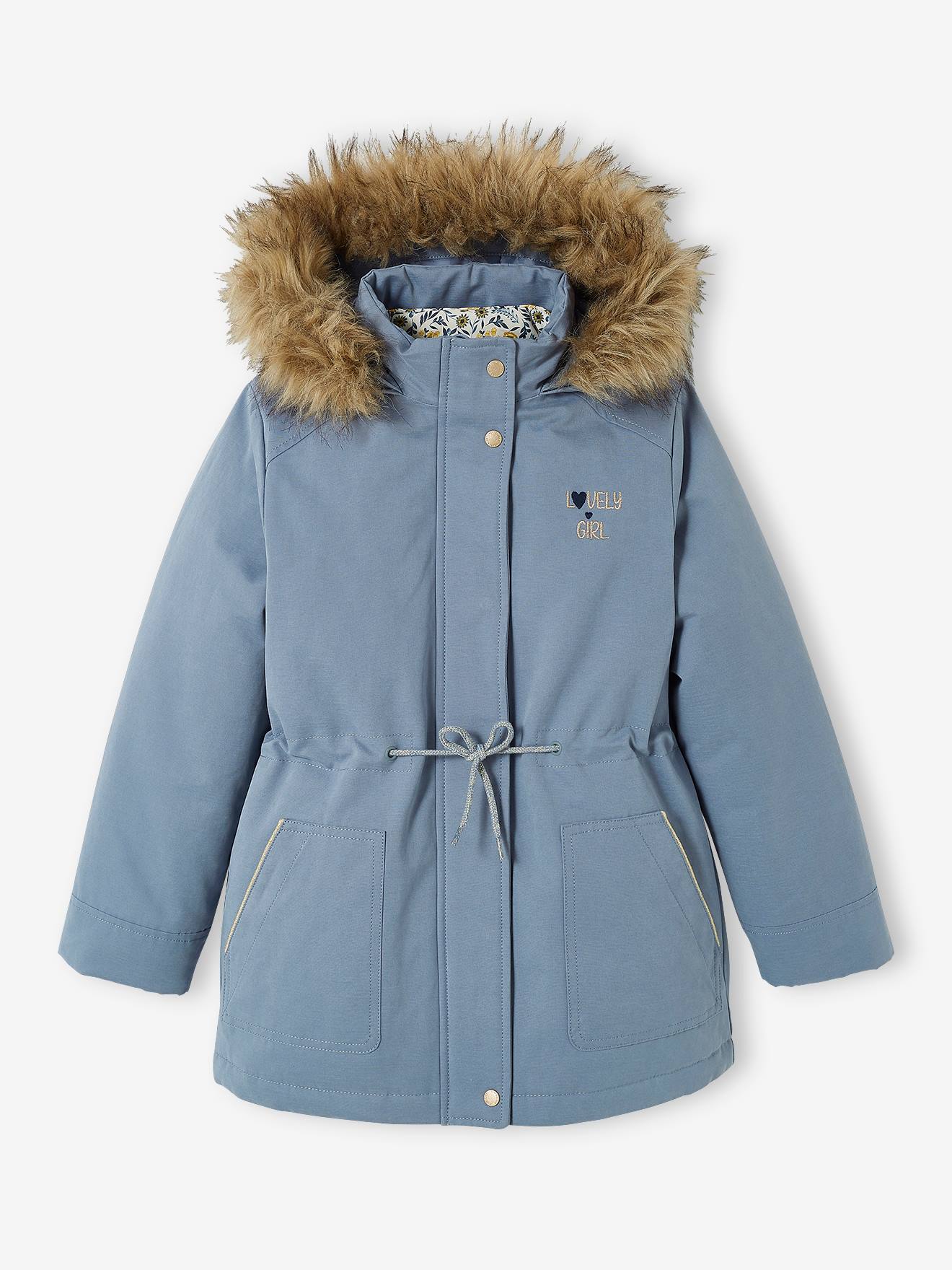 Parka com capuz 3 em 1, verde-escura lisa para meninas