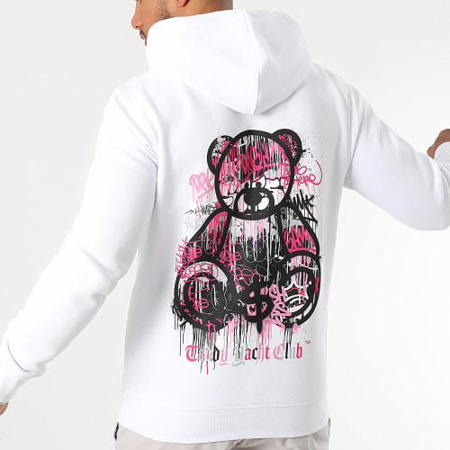 Sweat Capuche Art Series Dripping Pink Blanc