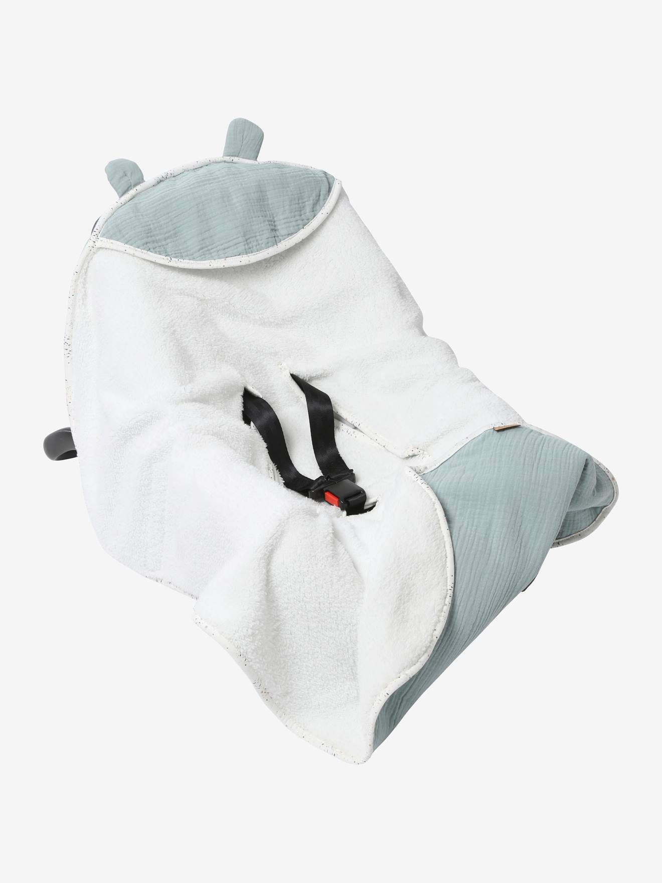 Manta com capuz para cadeirinha de carro em formato de ovo, verde médio liso com estampas.