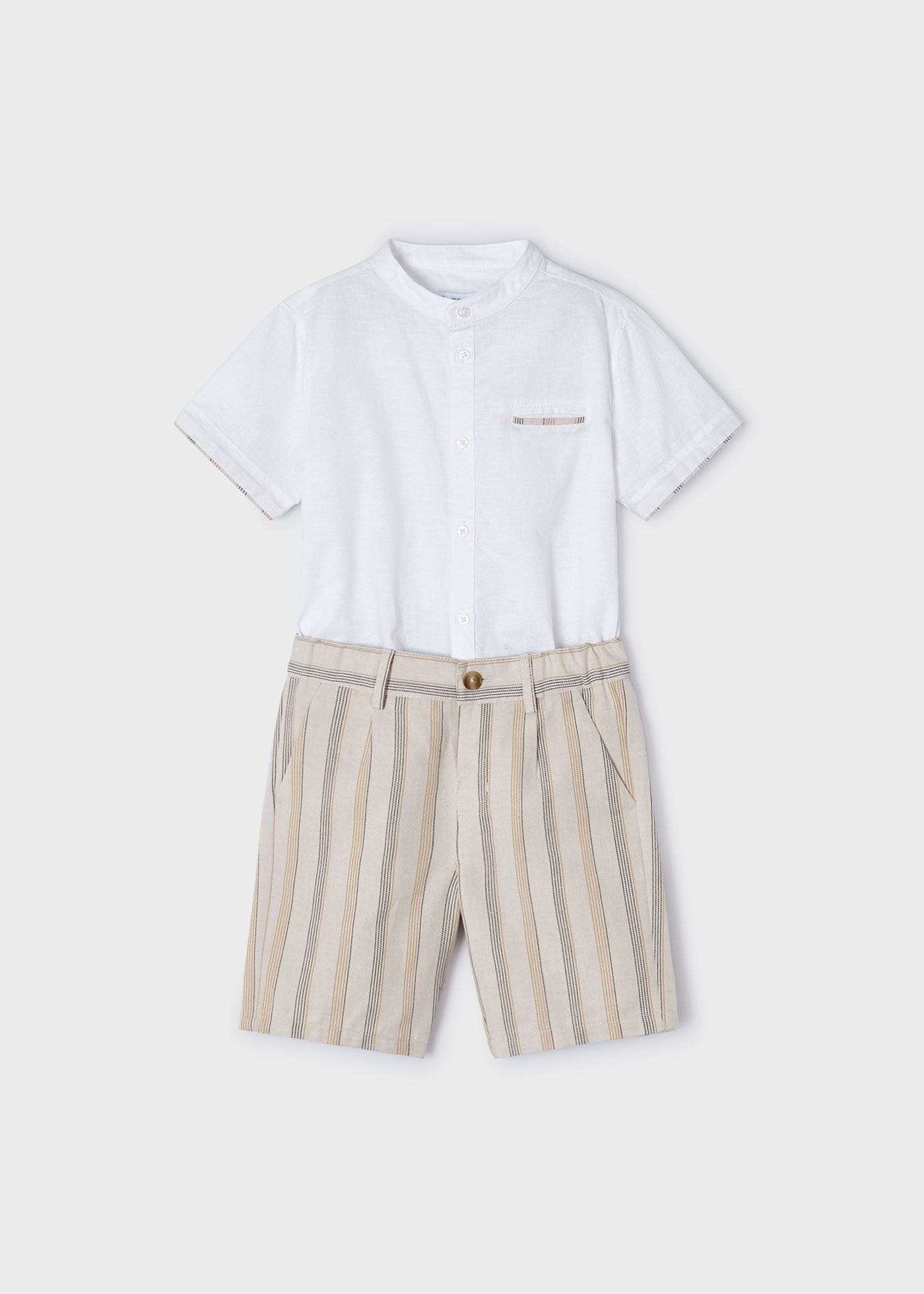 Conjunto de linho listrado de duas peças para meninos, cor Stone