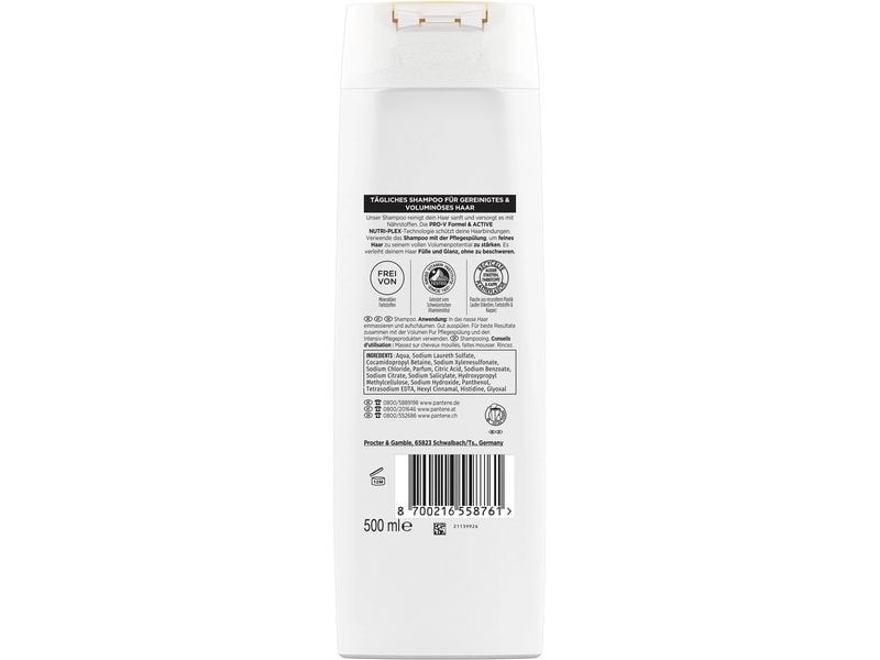 Pantene Pro-V Shampoo Volumen Pur 500 ml Haarshampoo verleiht ein volleres Aussehen, schwerelosen Glanz und Geschmeidigkeit