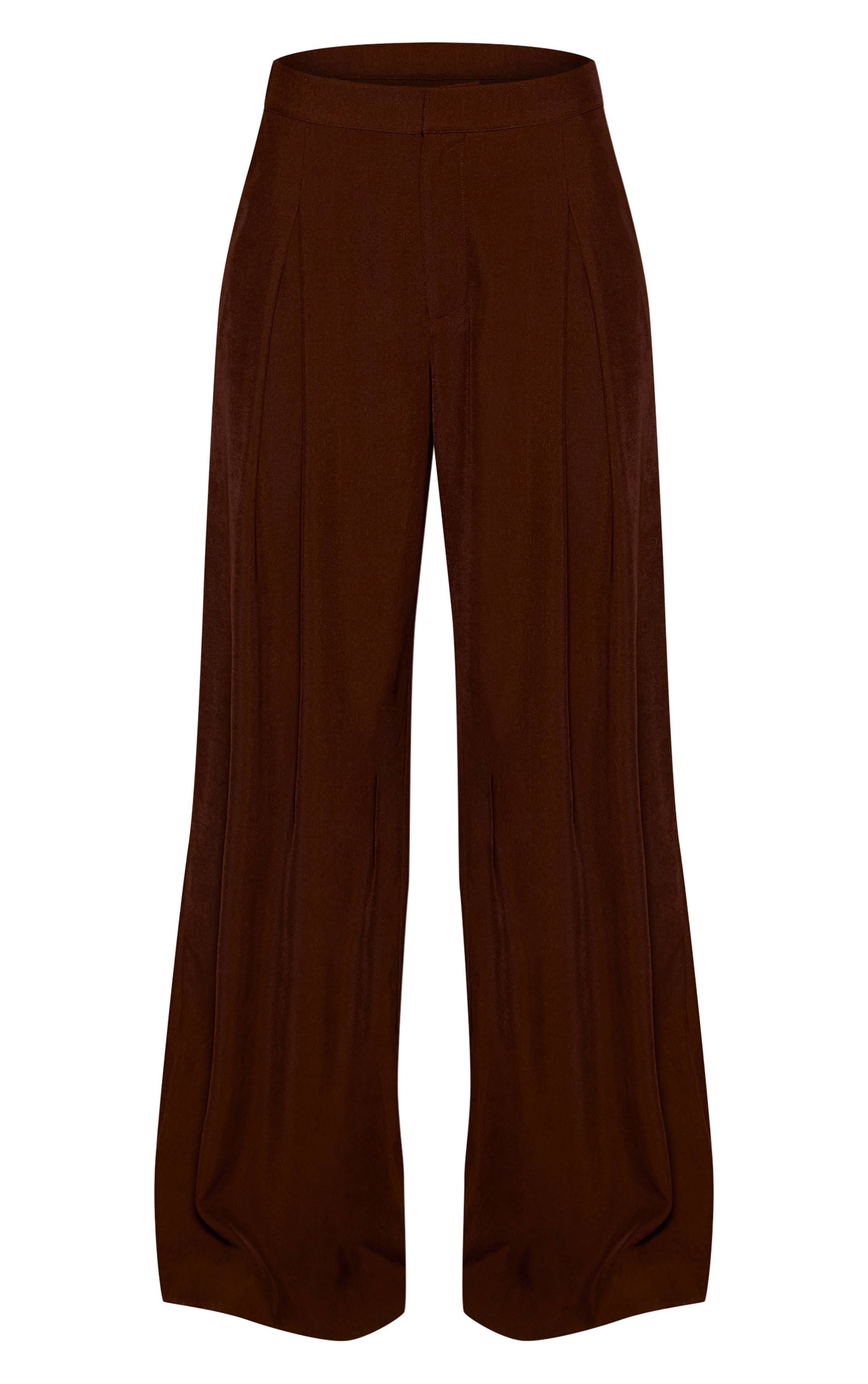 Marron Foncé Pantalon Large Plissé À Pinces Marron Foncé