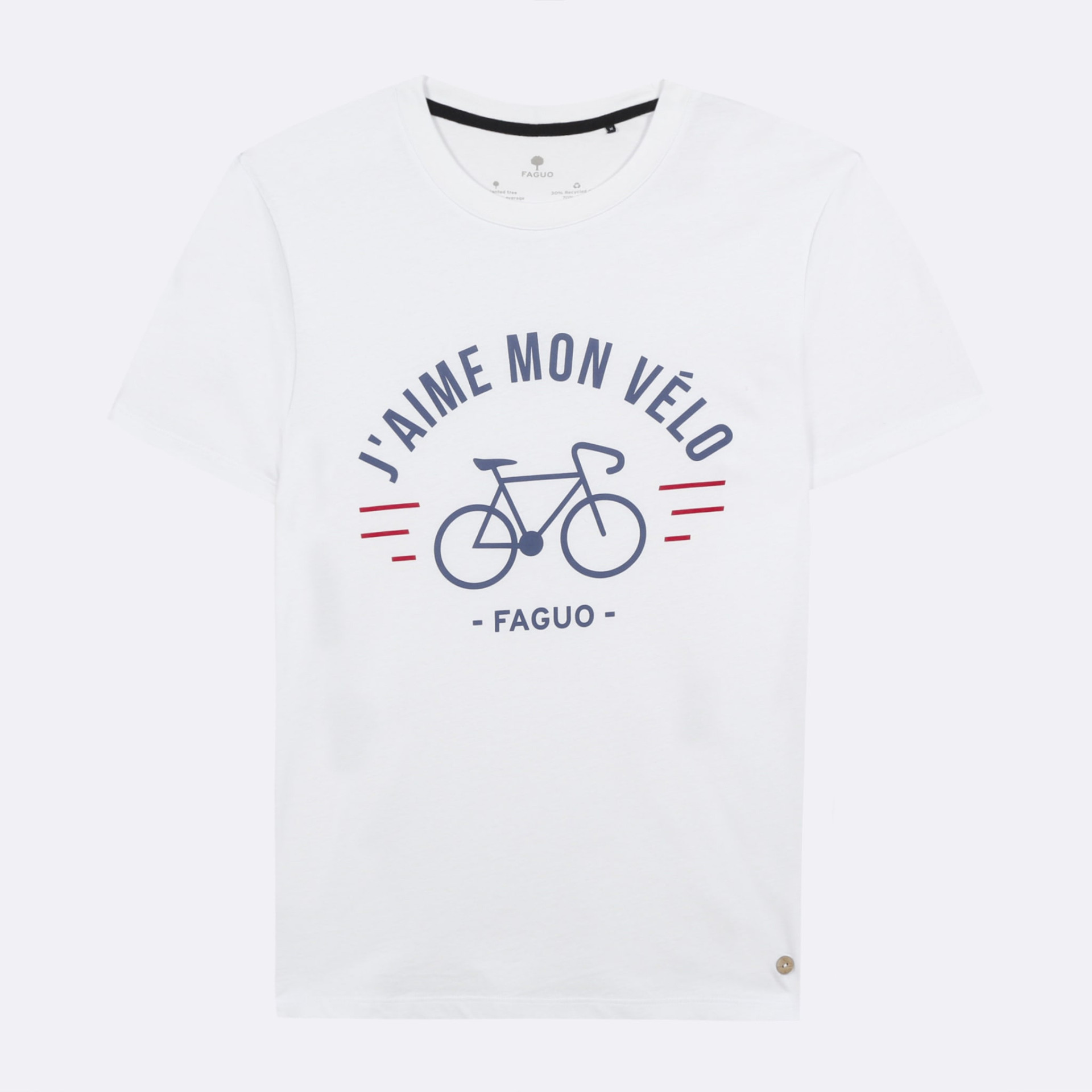 T-shirt col rond blanc J'aime mon vélo coton et coton recyclé - modèle Arcy