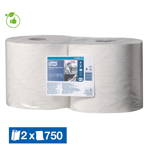 Bobine d'essuyage blanche Tork Plus 750 formats, lot de 2