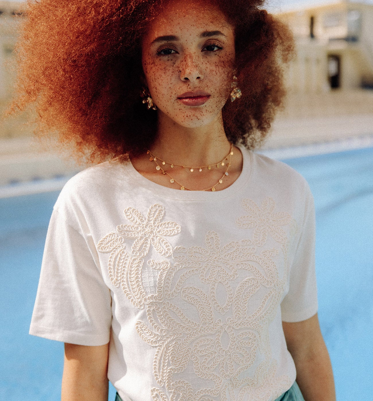 T-shirt brodé Femme - Ecru
