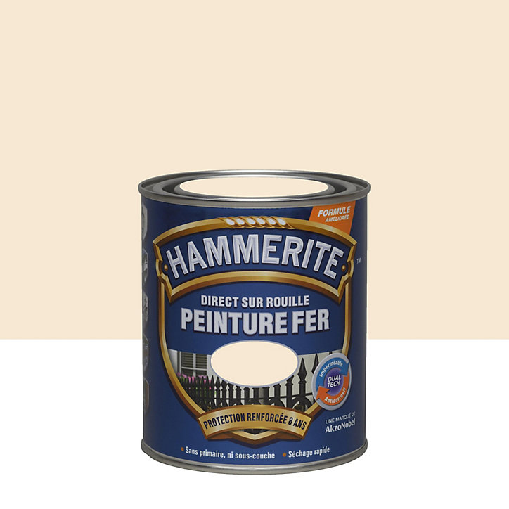 Peinture extérieure métal direct sur rouille Hammerite brillant laqué blanc cassé 0,75L