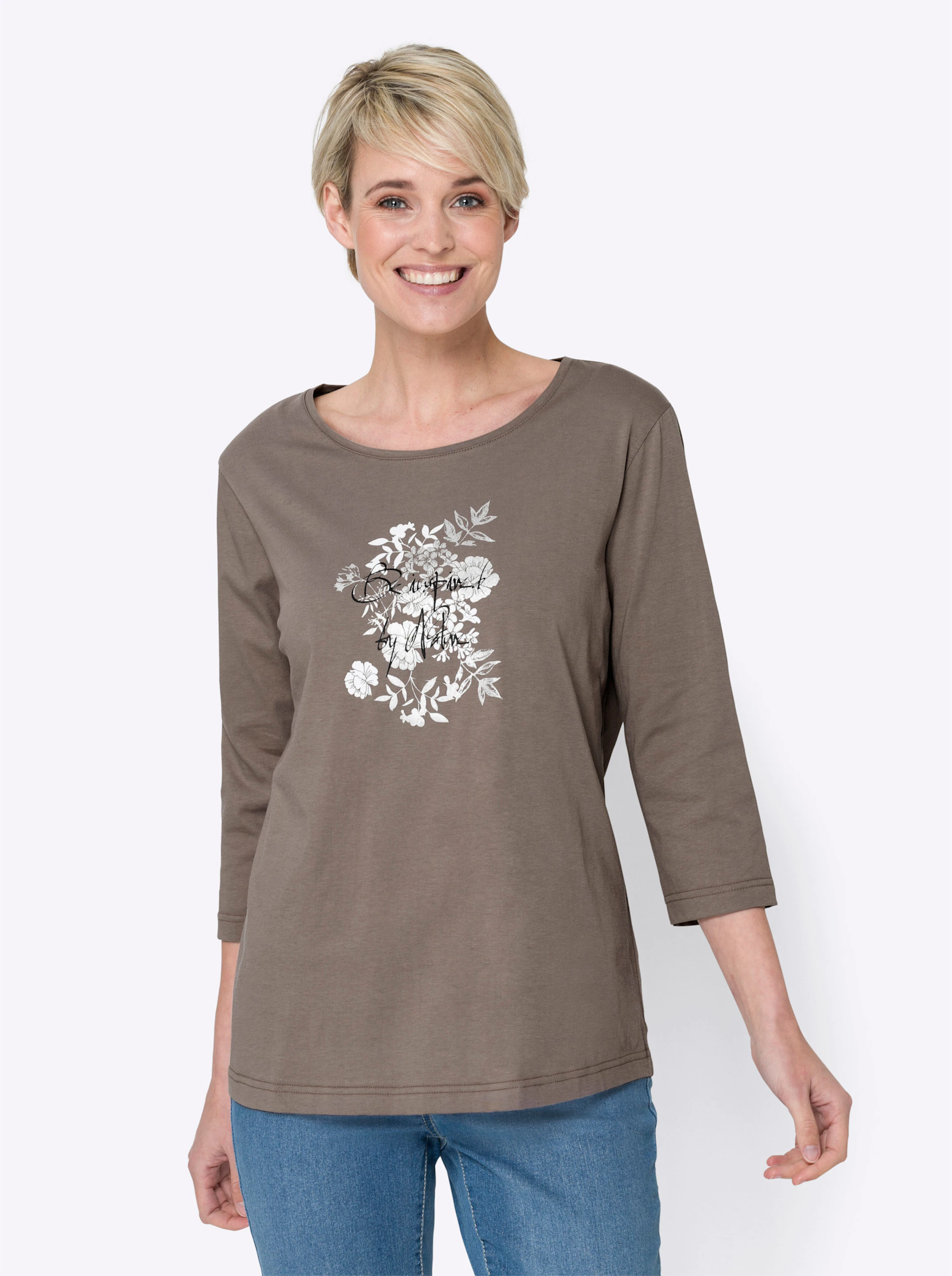 Longshirt in taupe-weiß