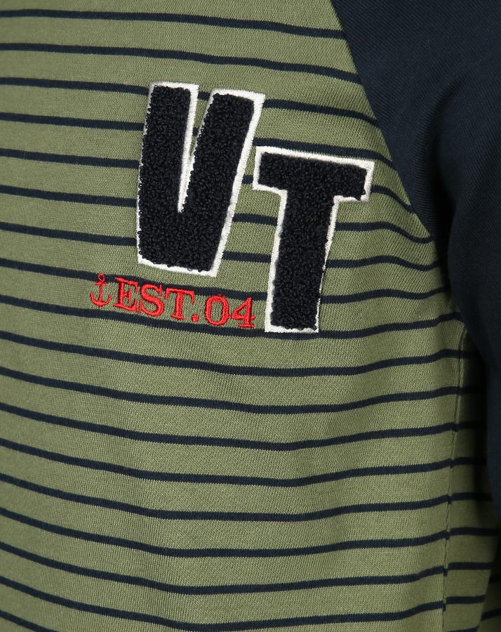 Langarmshirt COLLEGE gestreift mit Raglanärmeln in olive/dunkelblau