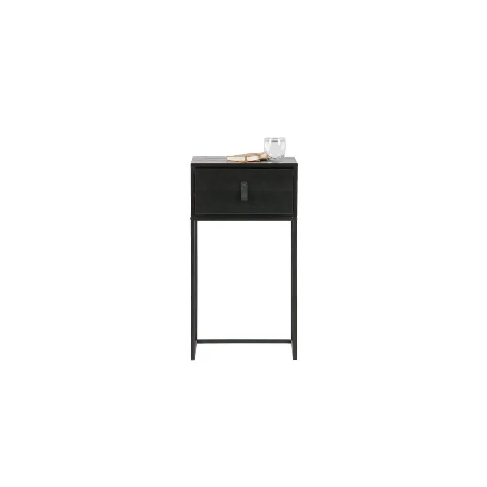 WOOOD Zola Nachtkastje Met Lade - Grenen Geborsteld - Zwart - 74x40x35