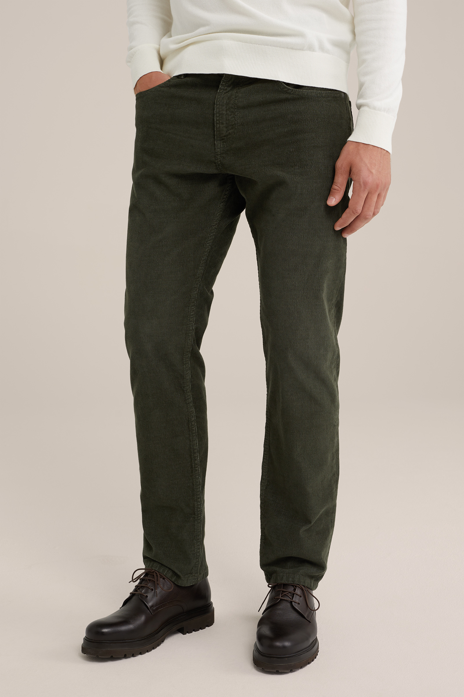 regular fit 5-pocket broek van corduroy Blue Ridge Legergroen