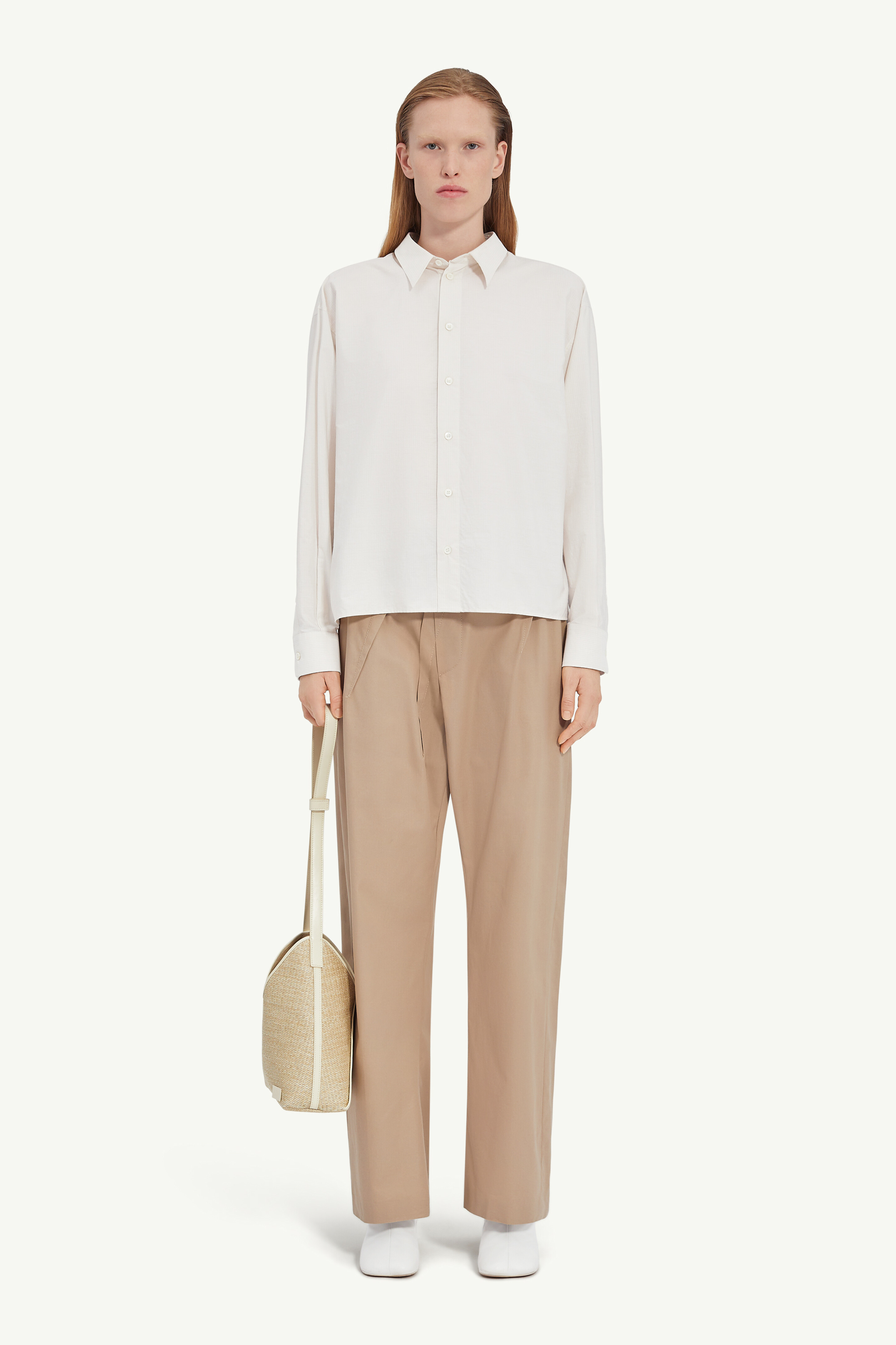 Beige Cotton Poplin Collared Shirt
