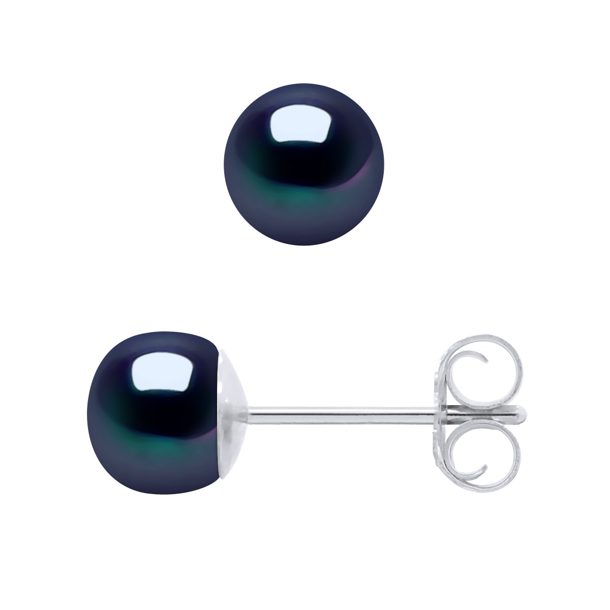 Clous d'Oreilles Perles de Culture 5-6 mm Noires Or Blanc