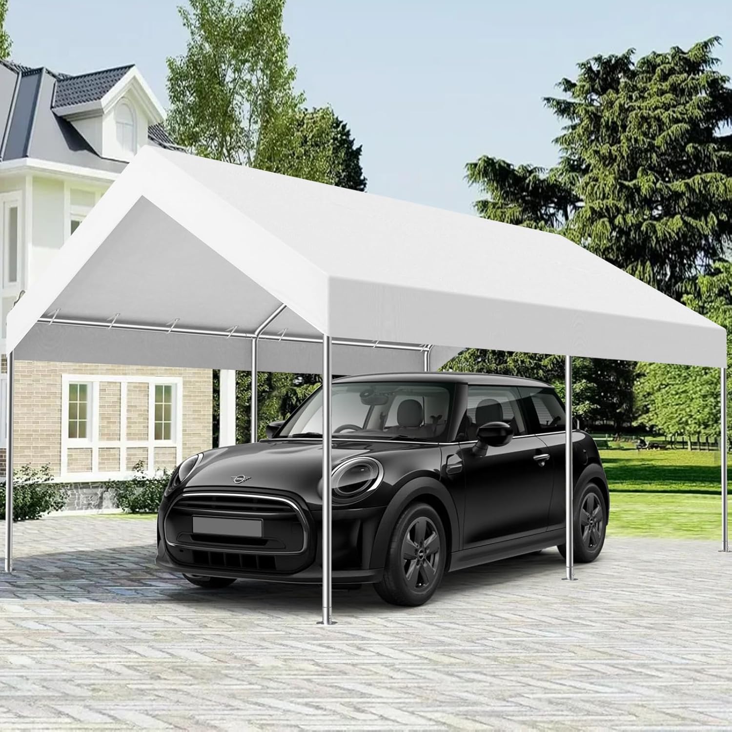 MasterCanopy 3 x 4,5 m verzinkter Stahl Garagenzelt Lagerzelt Gerätehaus Carport PE Dach, Weiß
