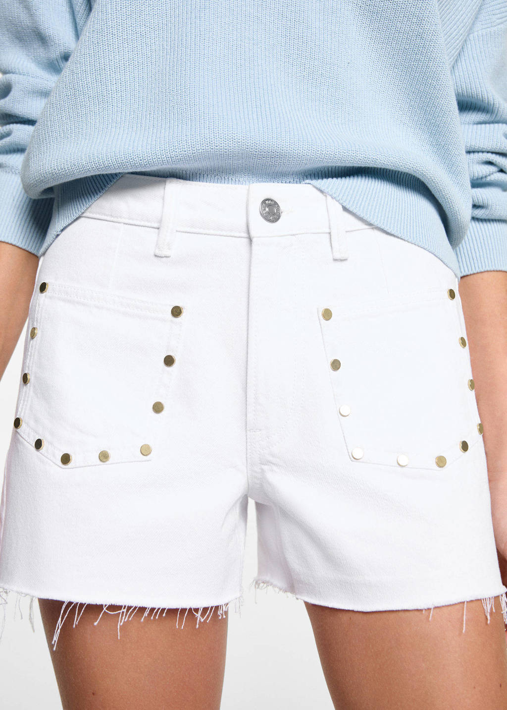 MANGO TEEN denim short met all over print en studs wit