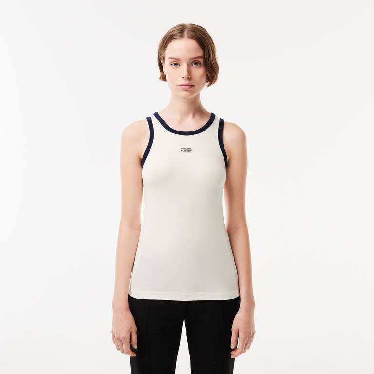 Débardeur en maille côtelée fluide badge tennis T-Shirts - Blanc - Lacoste - Femme