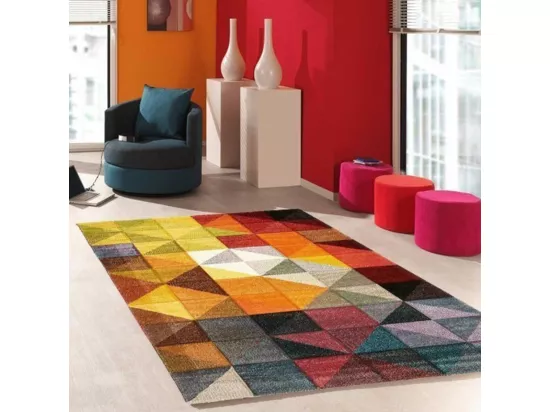 tapis salon 200x290 tissé noir et rouge rectangle motif géométrique MARIX