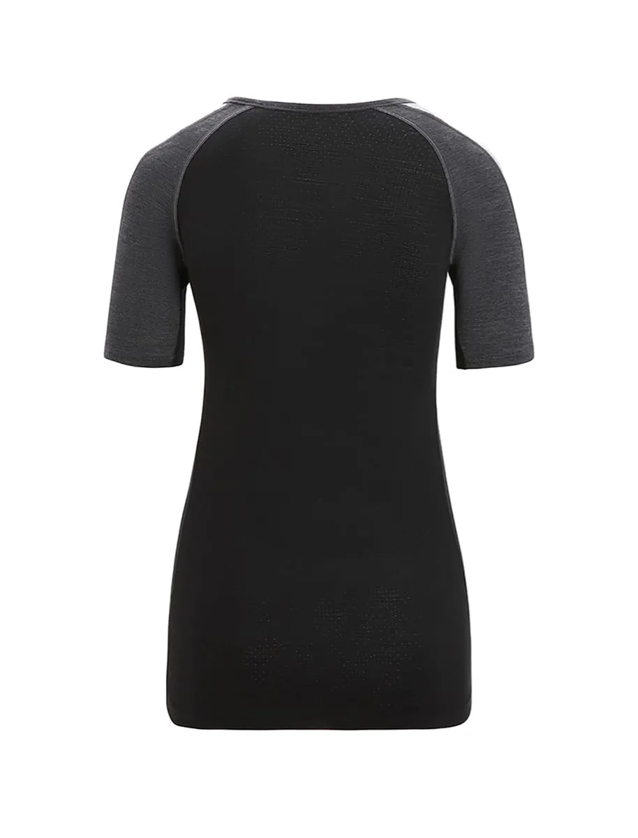 Icebreaker Women's 125 Zoneknit™ Short Sleeve Crewe Jet Heather/Black/Metro Heather/Cb
