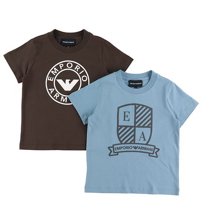 Emporio Armani T-shirt - 2-pak - Blå/Brun m. Print