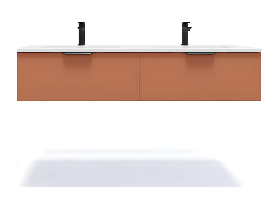 Meuble de salle de bain suspendu double vasque intégrée 140cm 2 tiroirs Terracotta - Soho