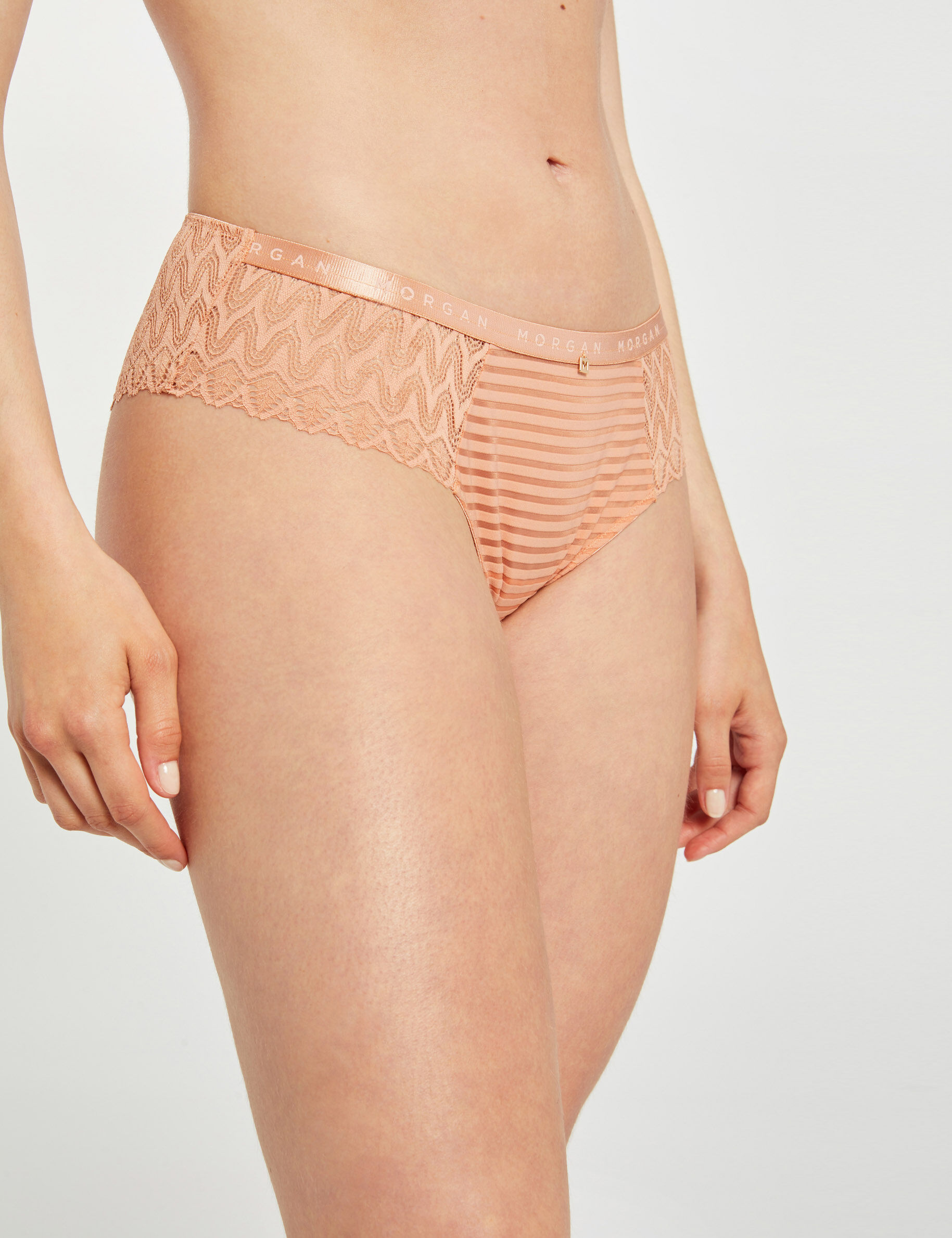 Shorty en dentelle beige femme - beige