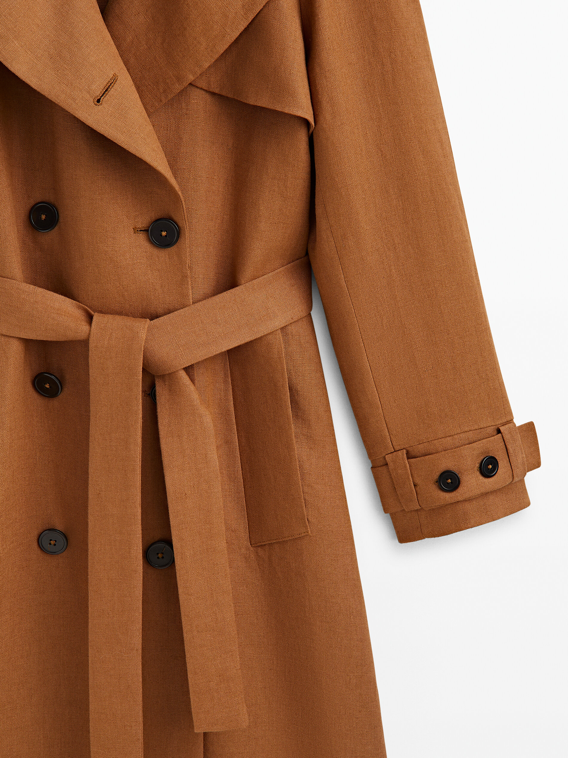 Gabardine de linho com cinto - Studio - CAMEL