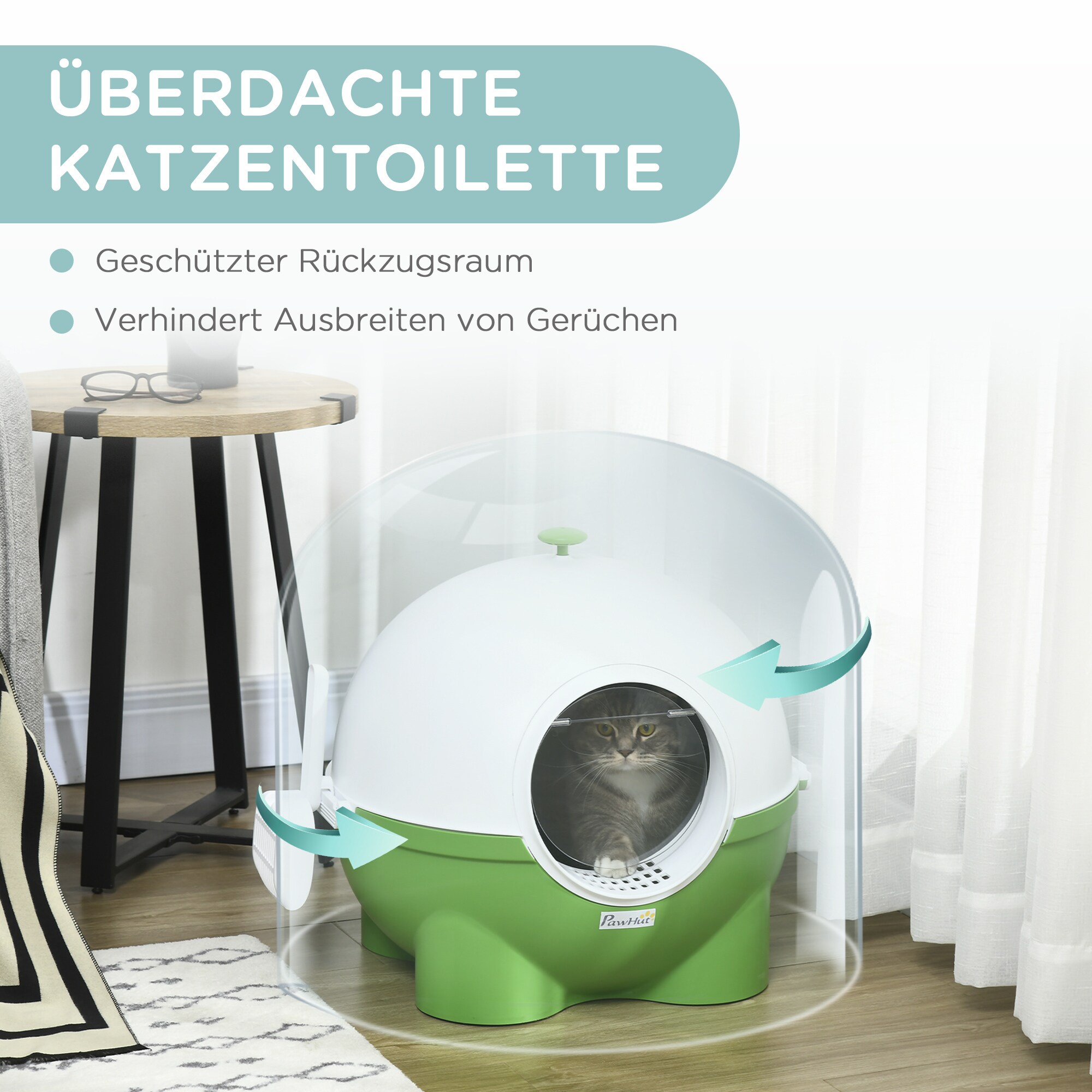 PawHut Katzentoilette mit Schaufel grün, weiß 53L x 51B x 48H cm