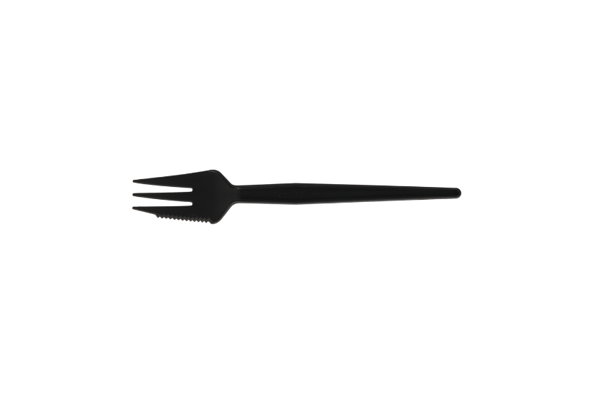 Herbruikbare snackvork met snijrand 130 mm PS zwart