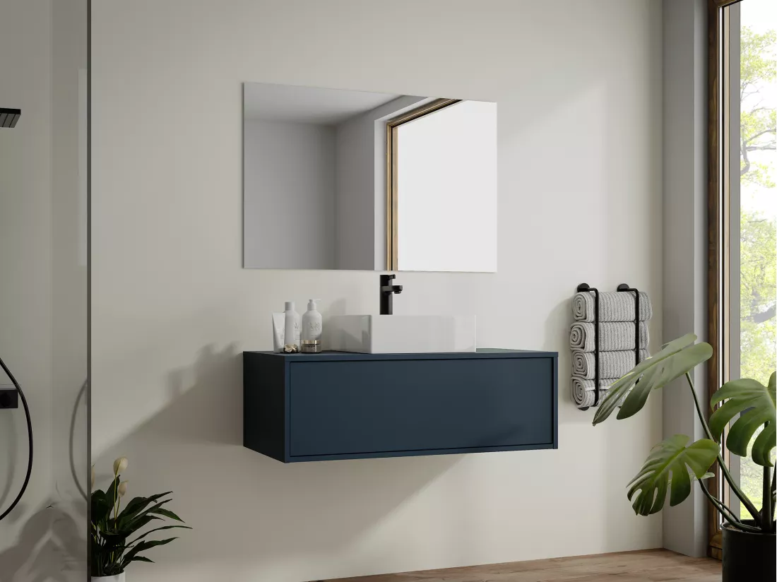 Meuble sous vasque suspendu - Coloris bleu nuit - 94 cm - TEANA II