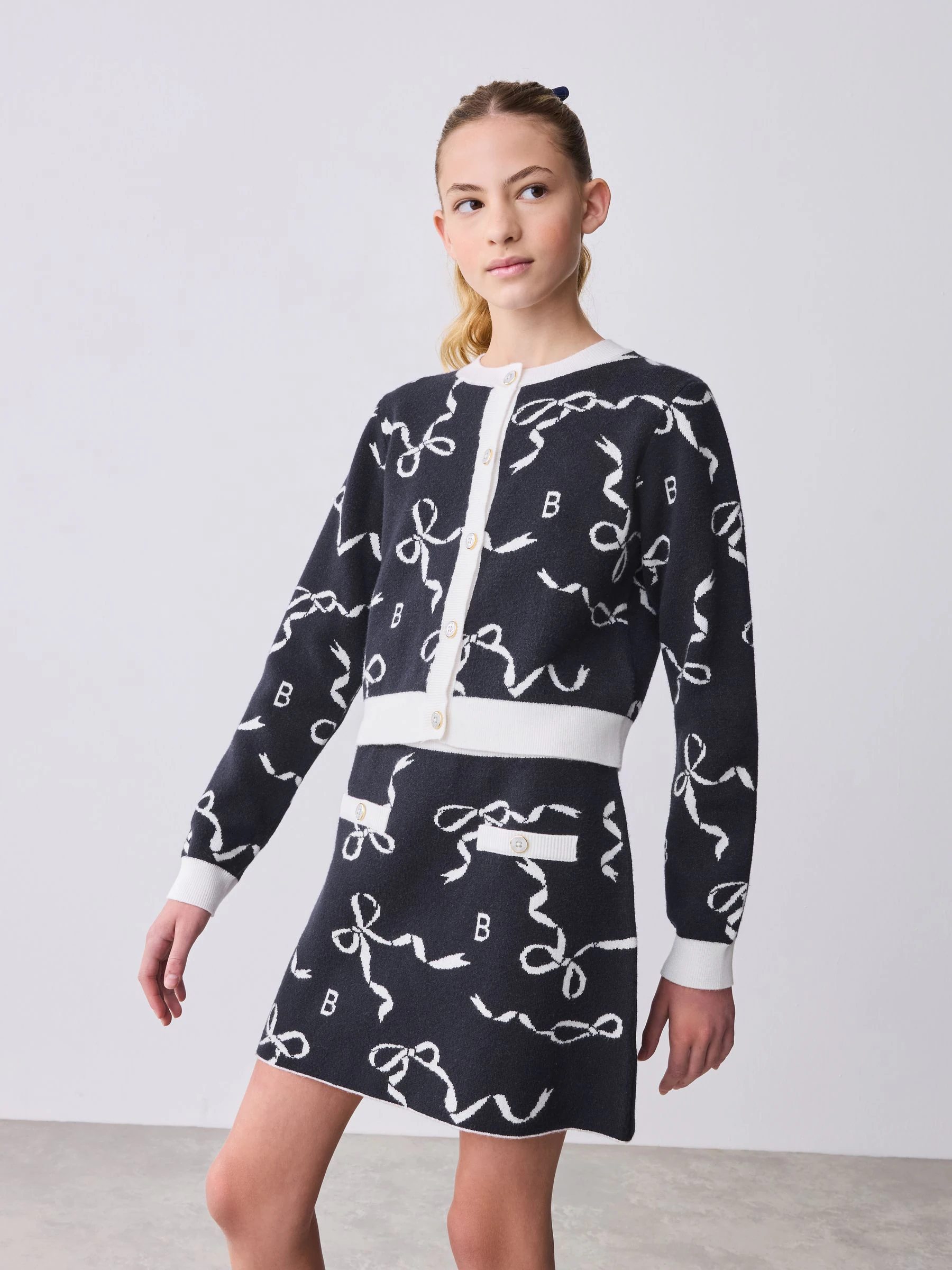 Baker by Ted Baker - Marineblauwe 2 -delige Set van gebreid Vest en Rok met Strik