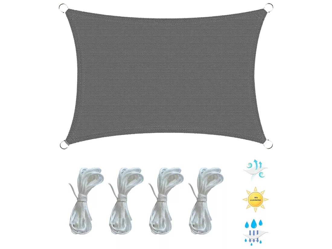 Voile Rectangulaire en Polyéthylène Gris avec Cordes 3x4