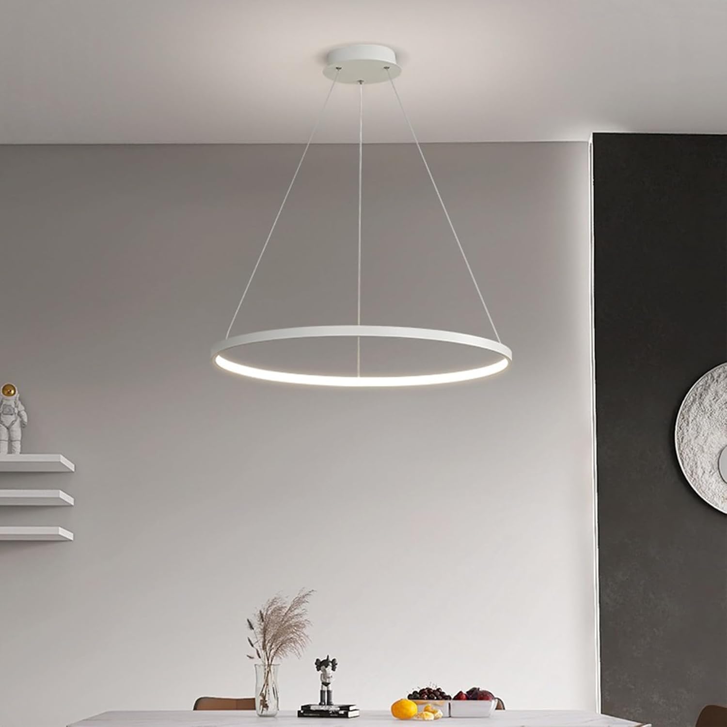 LED Dimmbar Pendelleuchte Modern Rund Hängelampe mit Fernbedienung Pendellampe höhenverstellbar kreativ Hängeleuchte lampe für Esstisch Esszimmer Wohnzimmer Küche Kronleuchter (Weiß, Ø80cm)
