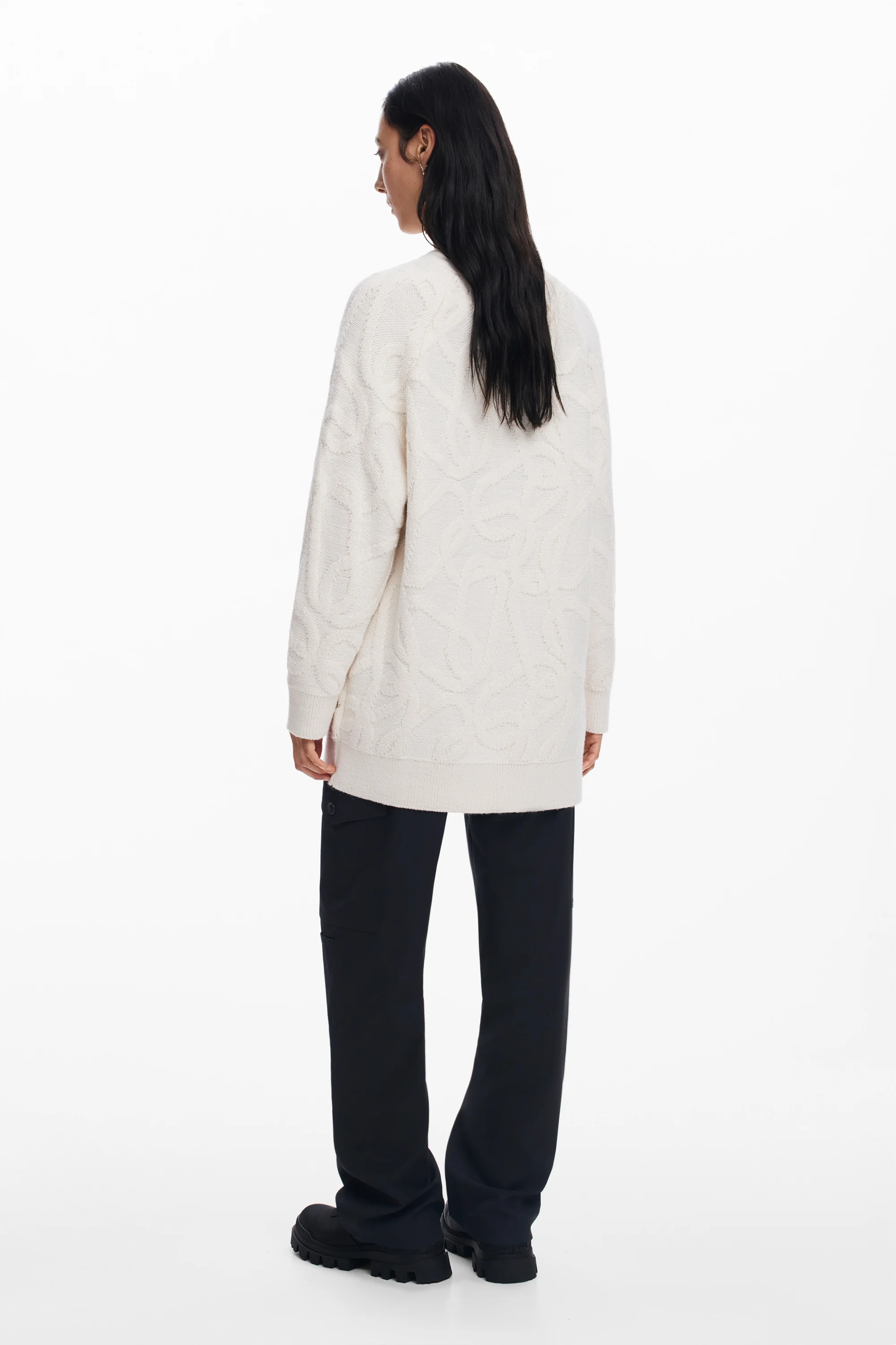 Cardigan long col V | Blanc
