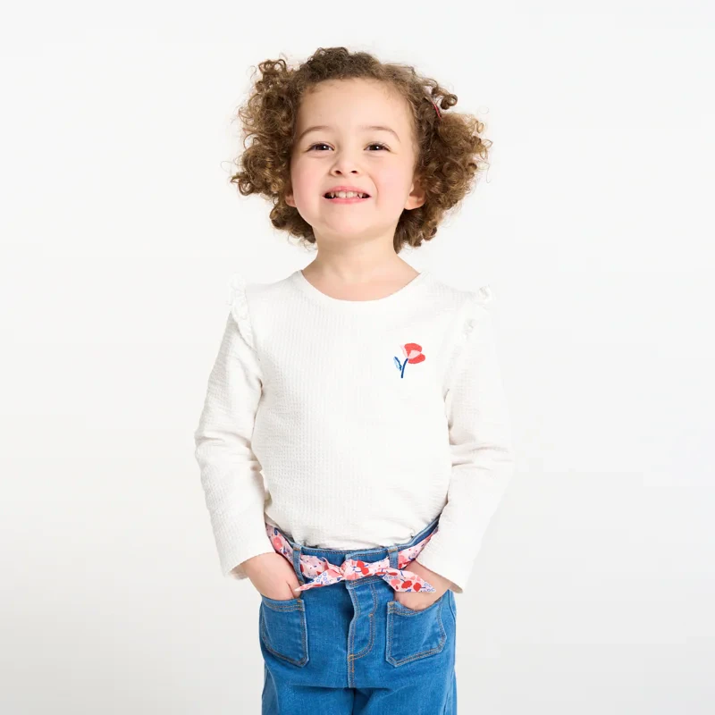 T-shirt côtelé à volants blanc bébé fille Blanc