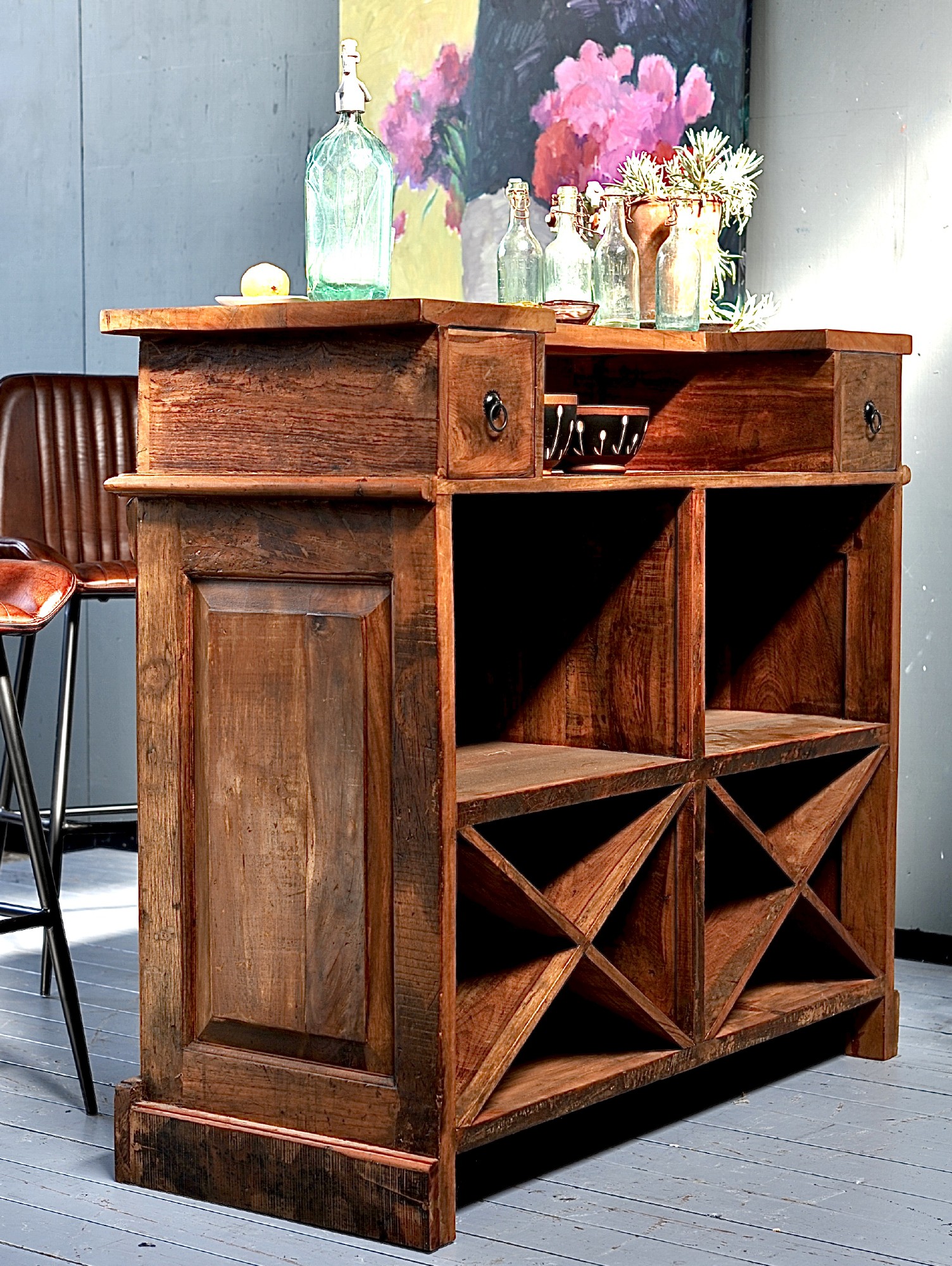Thekenanrichte 'Boulden', aus recyceltem Holz, B 120 cm, H 109 cm, L 50 cm von fischer's lagerhaus