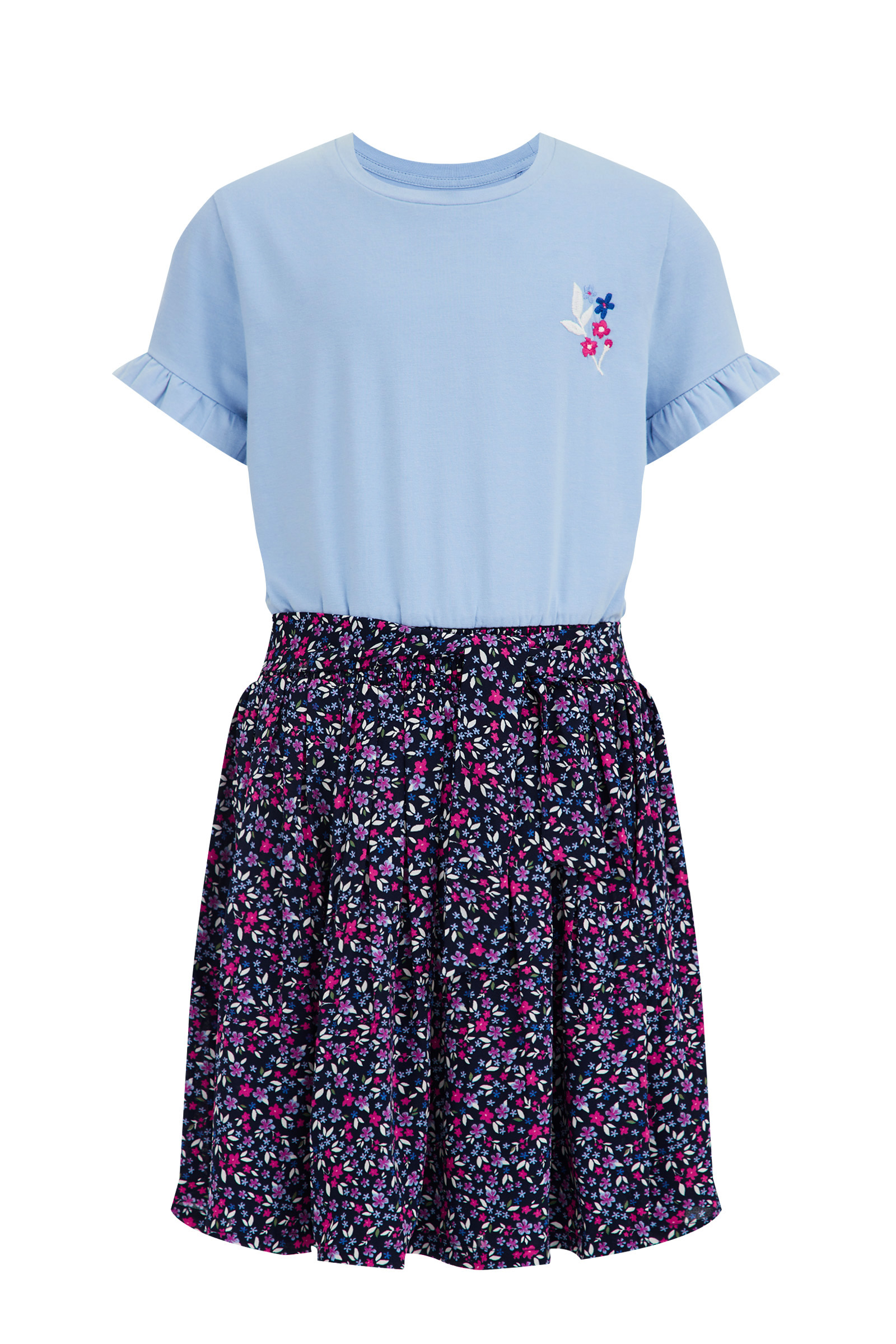 Meisjes jurk met dessin WE Fashion Blauw